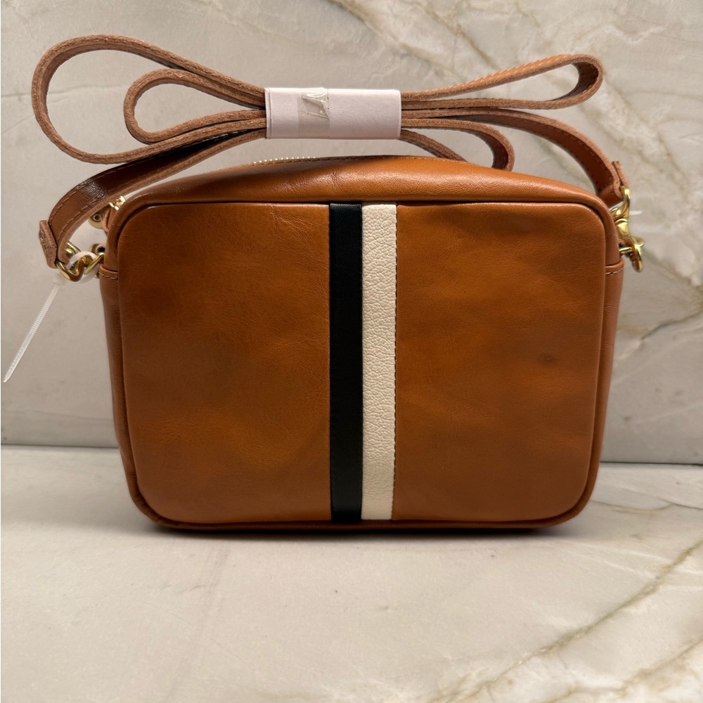 Clare V midi sac s25 Tan Leather Crossbody Bag with Stripe (NWT)